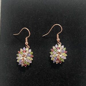 Elegant Rose Gold Multicolor Floral Zircon Earrings